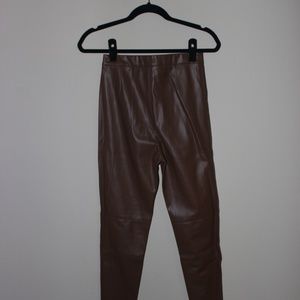 S Zara Brown Pleather Pants with Zipper